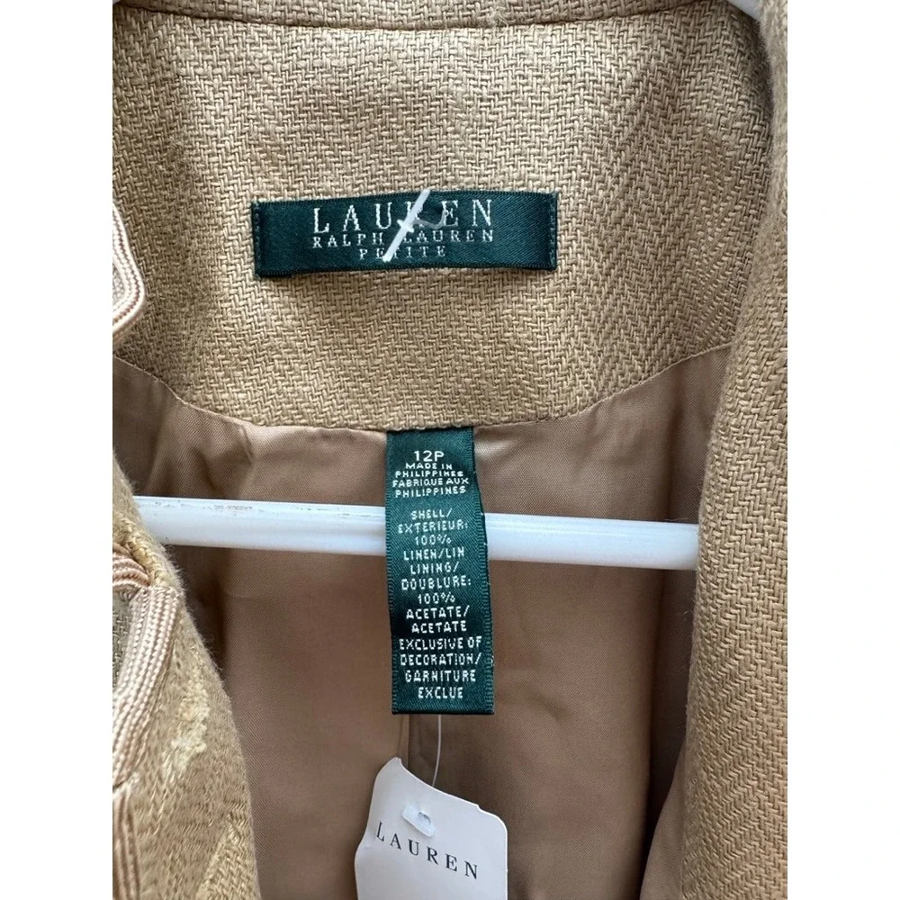 NWT Lauren Ralph Lauren Petite Tan Linen Military Jacket Soutache Cuffs 12P NEW - Picture 4 of 12